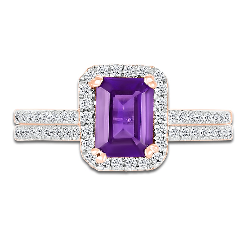 Main Image 2 of Amethyst Bridal Set 1/3 ct tw Diamonds 14K Rose Gold
