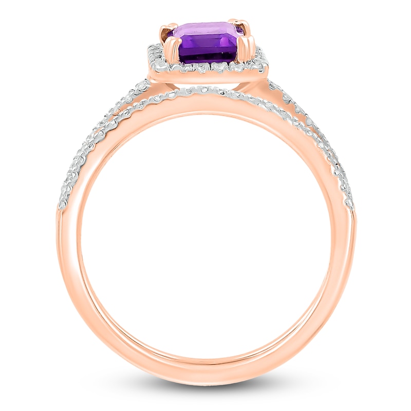 Main Image 3 of Amethyst Bridal Set 1/3 ct tw Diamonds 14K Rose Gold