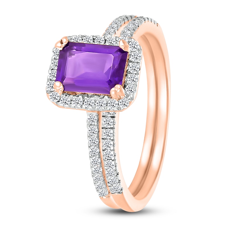 Main Image 4 of Amethyst Bridal Set 1/3 ct tw Diamonds 14K Rose Gold