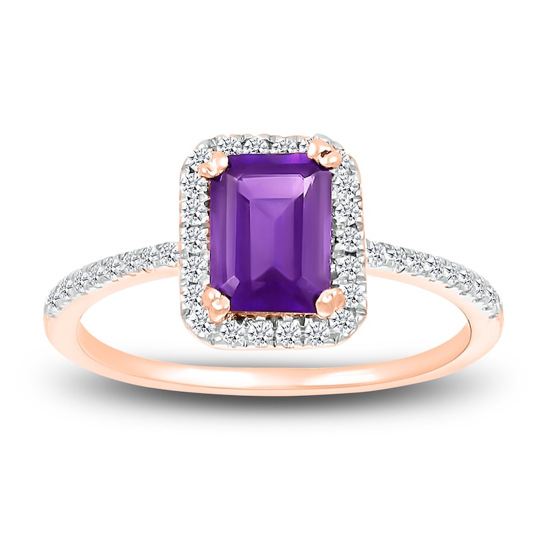 Main Image 5 of Amethyst Bridal Set 1/3 ct tw Diamonds 14K Rose Gold