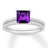 Thumbnail Image 1 of Amethyst Bridal Set 1/5 ct tw Diamonds 14K White Gold