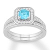 Thumbnail Image 1 of Blue Topaz Bridal Set 1/3 ct tw Diamonds 14K White Gold