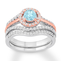 Aquamarine Bridal Set 1/2 ct tw Diamonds 14K Two-Tone Gold