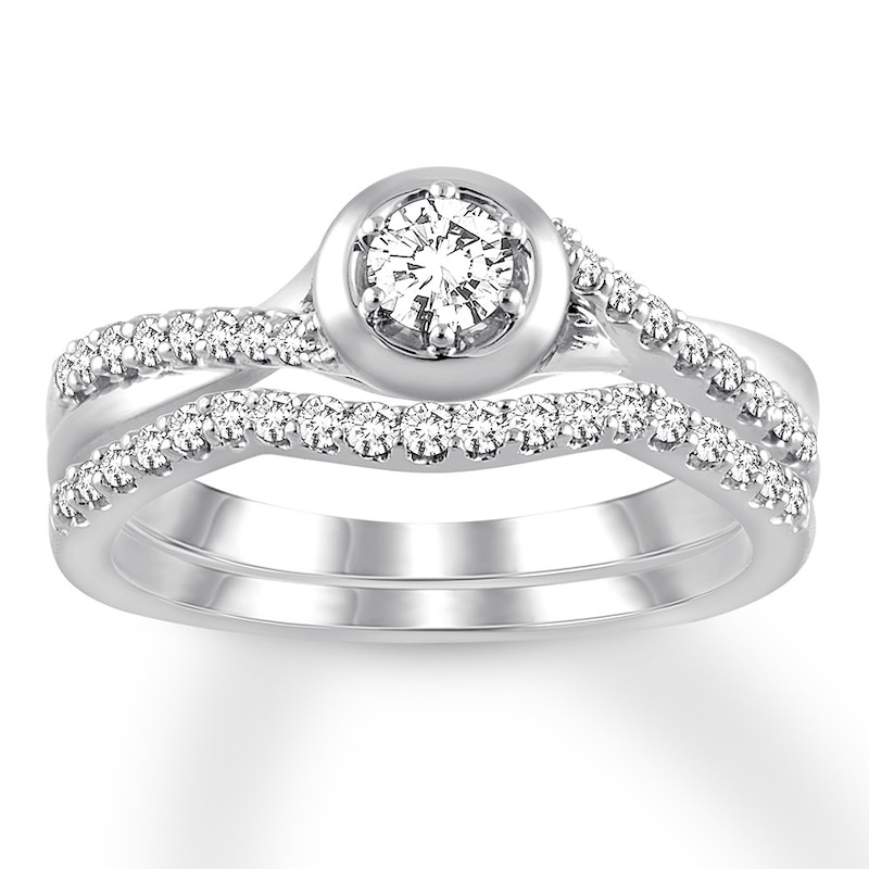 Main Image 1 of Diamond Bridal Set 1/2 ct tw Round-cut 14K White Gold