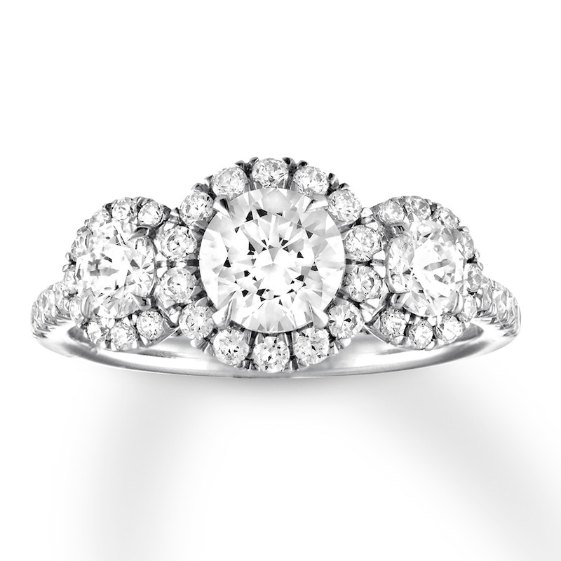 Diamond 3-Stone Engagement Ring 2 ct tw Round 14K White Gold