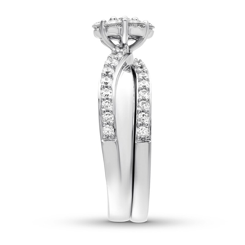 Main Image 3 of Diamond Bridal Set 7/8 ct tw Round-cut 14K White Gold