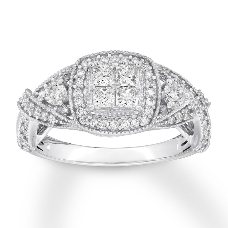 Diamond Engagement Ring 3/4 ct tw Princess-cut 14K White Gold