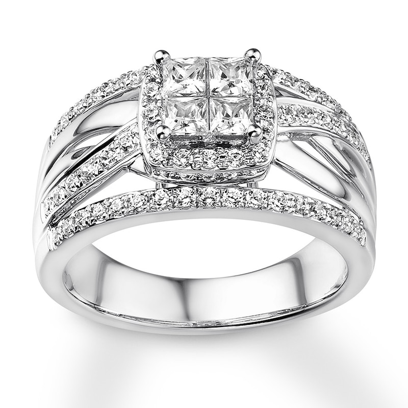 Diamond Engagement Ring 7/8 ct tw Princess-cut 14K White Gold