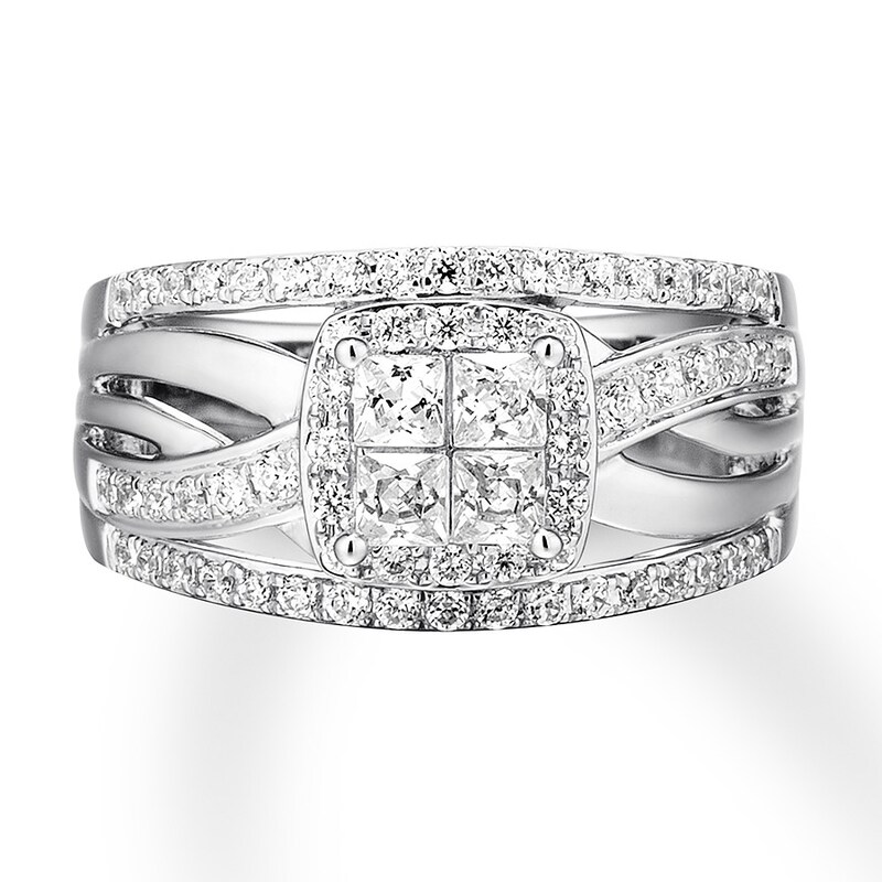 Diamond Engagement Ring 7/8 ct tw Princess-cut 14K White Gold