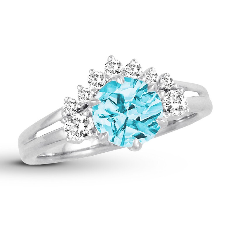 Blue Topaz Ring 1/3 ct tw Diamonds 18K White Gold