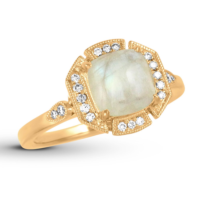 Main Image 1 of Moonstone Ring 1/10 ct tw Diamonds 18K Yellow Gold