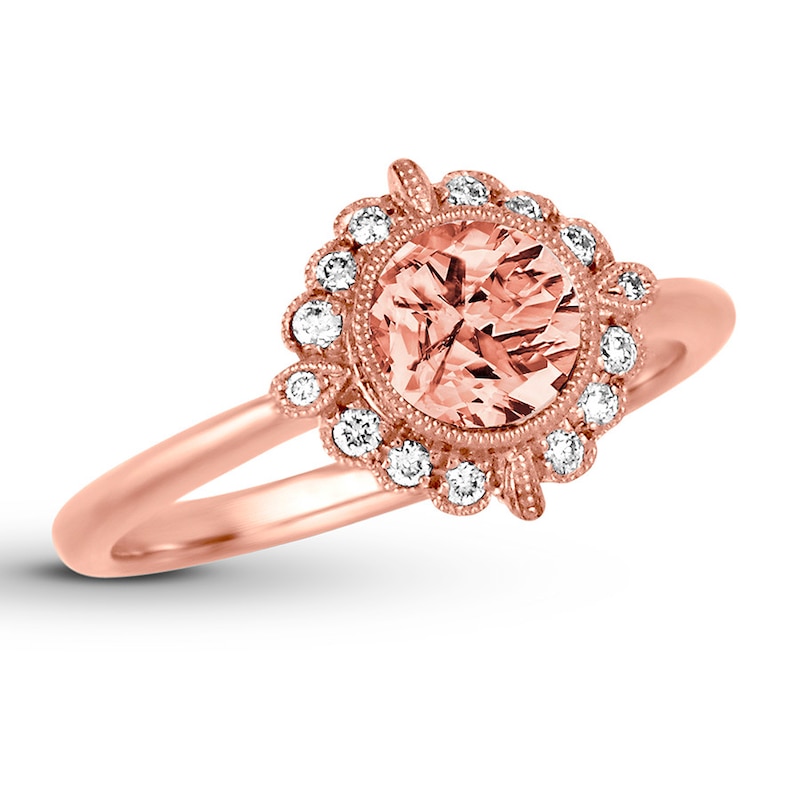 Morganite Ring 1/8 ct tw Diamonds 18K Rose Gold with 360