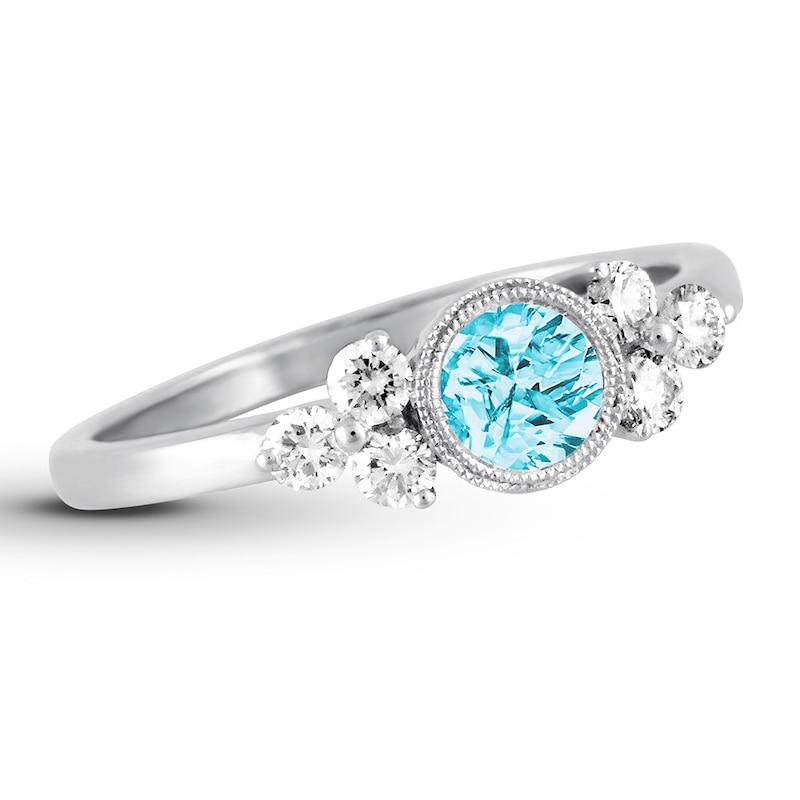Main Image 1 of Blue Topaz Ring 1/4 ct tw Diamonds 18K White Gold