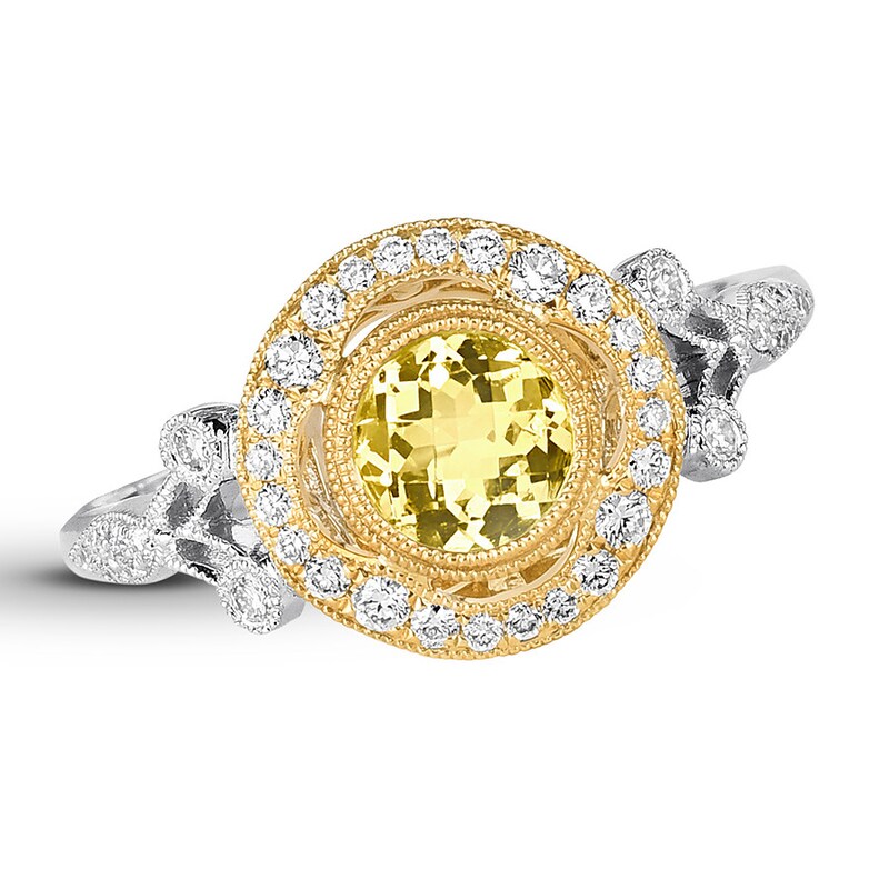Main Image 1 of Yellow Beryl Ring 1/4 ct tw Diamonds 18K Two-Tone Gold