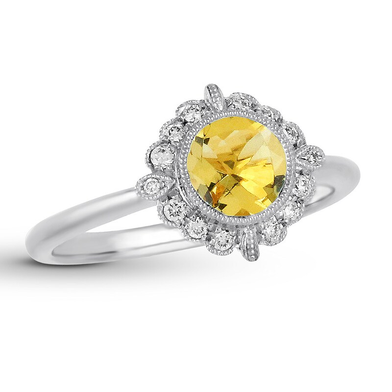Yellow Beryl Ring 1/10 ct tw 18K White Gold