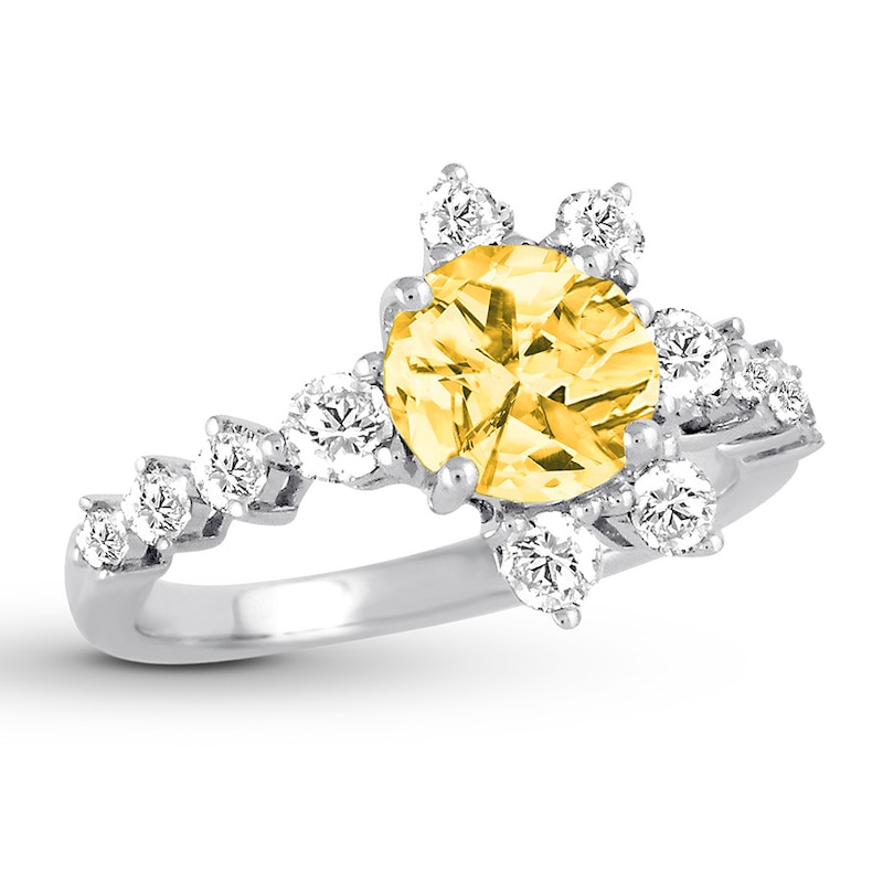 Yellow Beryl Ring 3/4 ct tw Diamonds 18K White Gold with 360