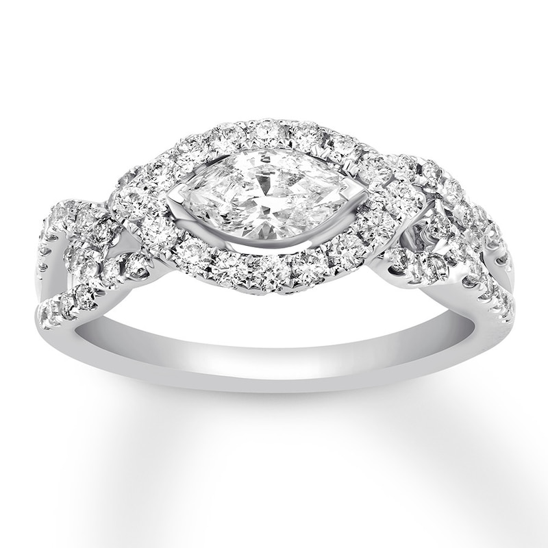 Diamond Engagement Ring 7/8 ct tw Marquise/Round 14K White Gold with 360