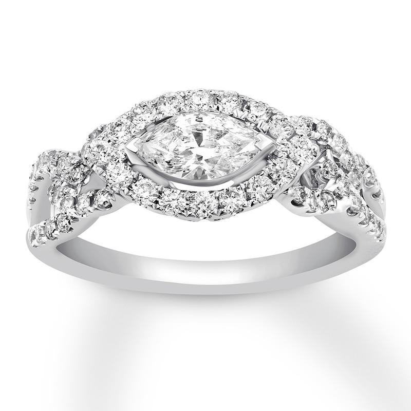 Diamond Engagement Ring 7/8 ct tw Marquise/Round 14K White Gold