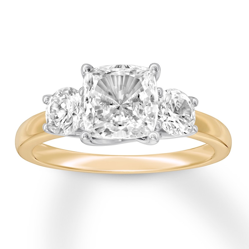 Diamond 3-Stone Ring 2-3/4 ct tw Cushion-cut 14K Two-Tone Gold with 360