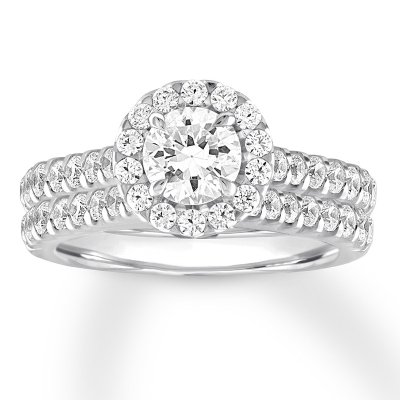 Main Image 1 of Diamond Bridal Set 1-1/3 ct tw Round-cut 14K White Gold