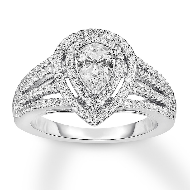 Diamond Engagement Ring 1-3/8 ct tw Pear/Round 14K White Gold