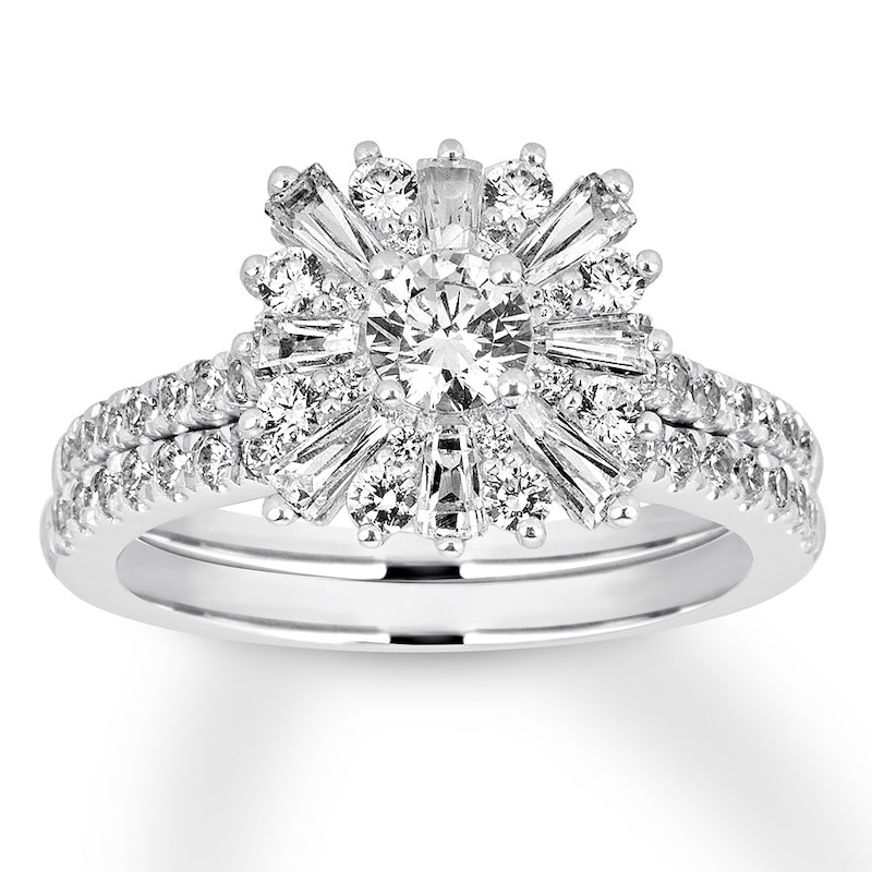 Diamond Bridal Set 1-1/2 ct tw Round/Baguette 14K White Gold