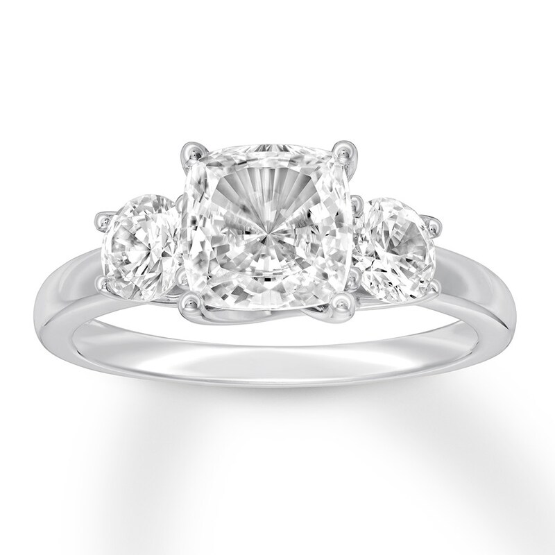 Diamond 3-Stone Ring 2-3/4 ct tw Cushion-cut 14K White Gold