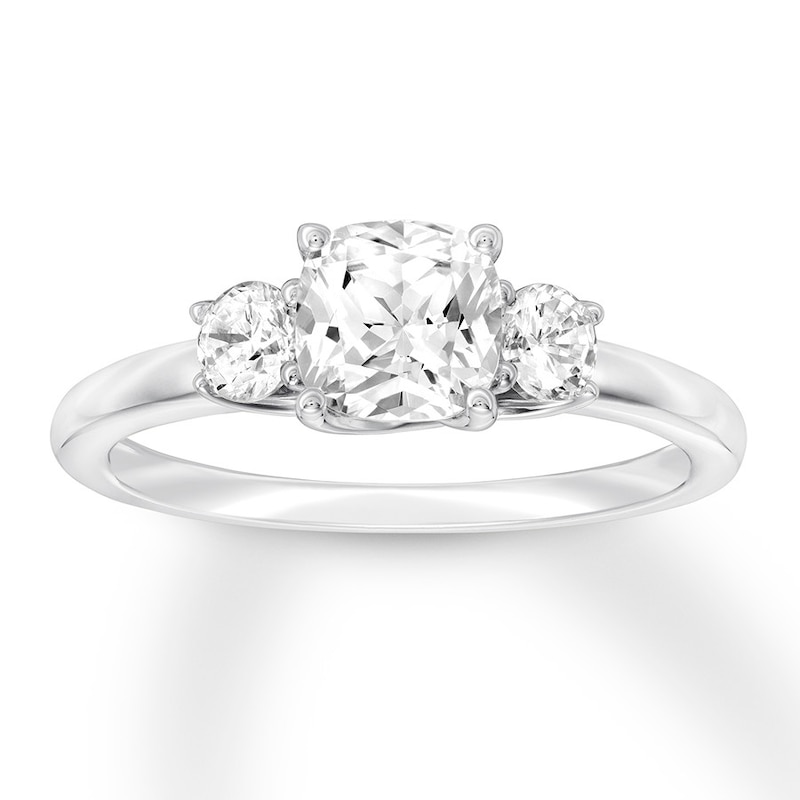 Diamond 3-Stone Ring 1-1/3 ct tw Cushion/Round 14K White Gold