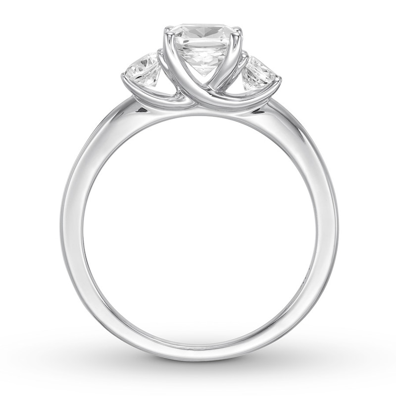 Diamond 3-Stone Ring 1-1/3 ct tw Cushion/Round 14K White Gold