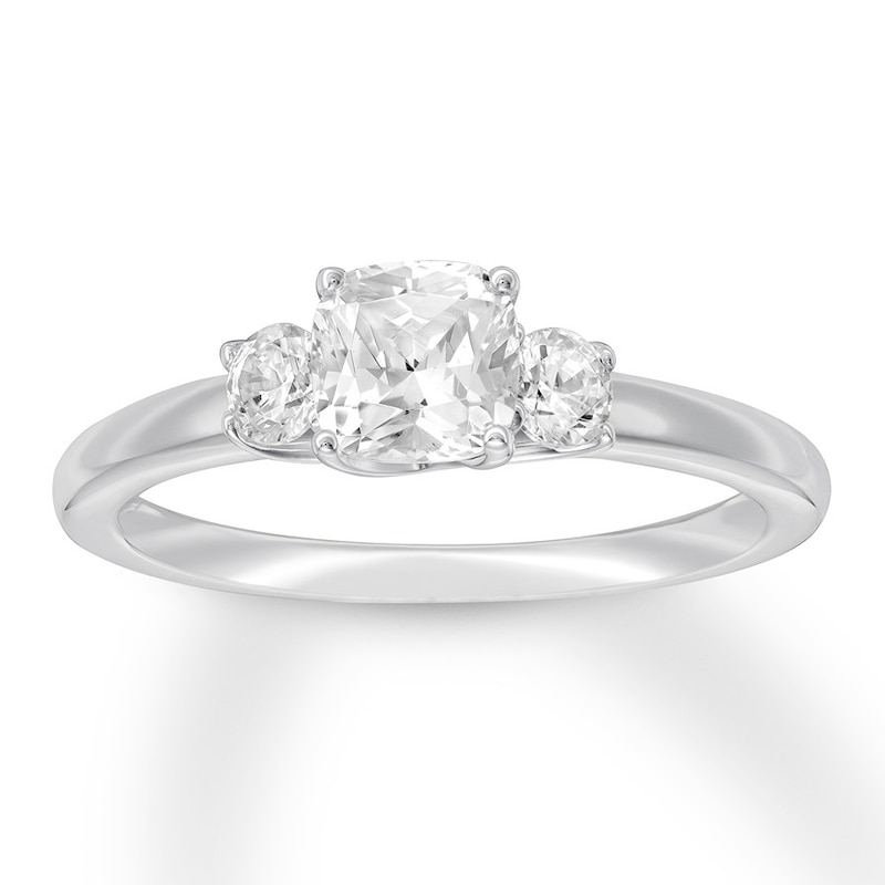 Diamond 3-Stone Ring 1 ct tw Cushion/Round 14K White Gold