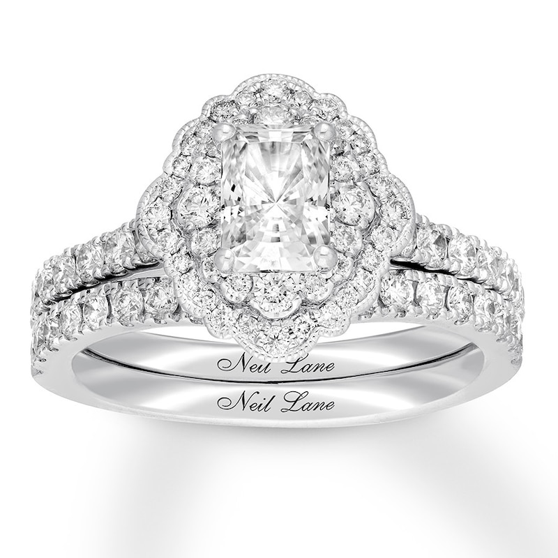 Neil Lane Bridal Set 1-1/2 ct tw Radiant/Round 14K White Gold