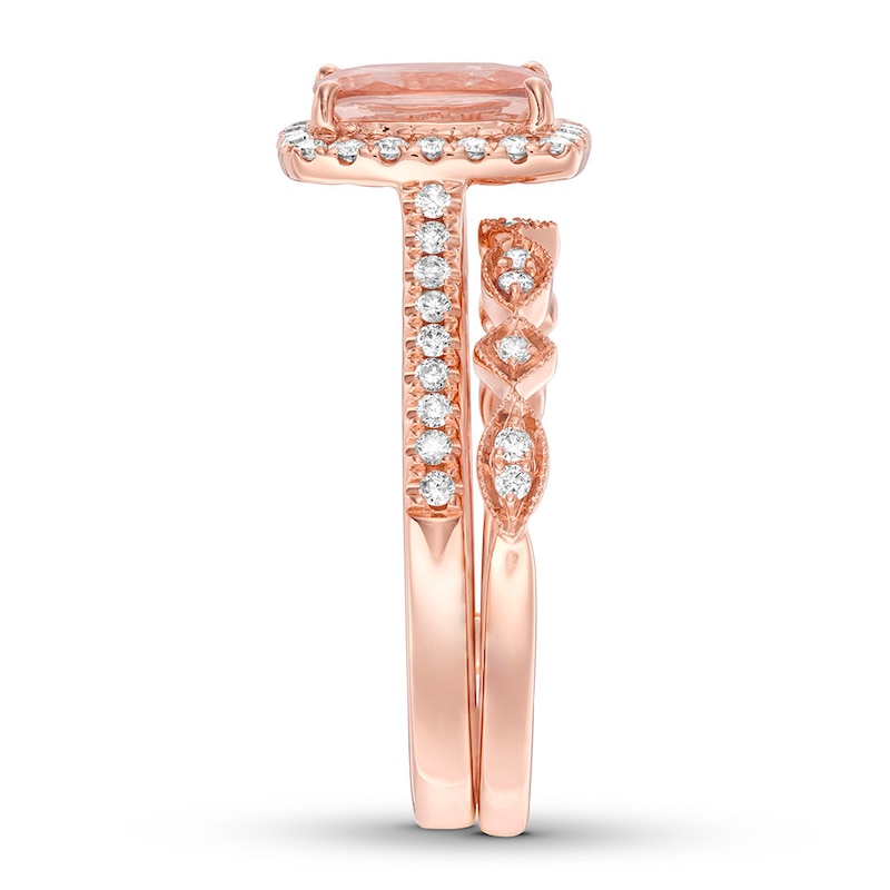 Main Image 3 of Morganite Bridal Set 1/3 ct tw Diamonds 14K Rose Gold