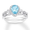 Thumbnail Image 0 of Aquamarine Bridal Set 1/6 ct tw Diamonds 14K White Gold
