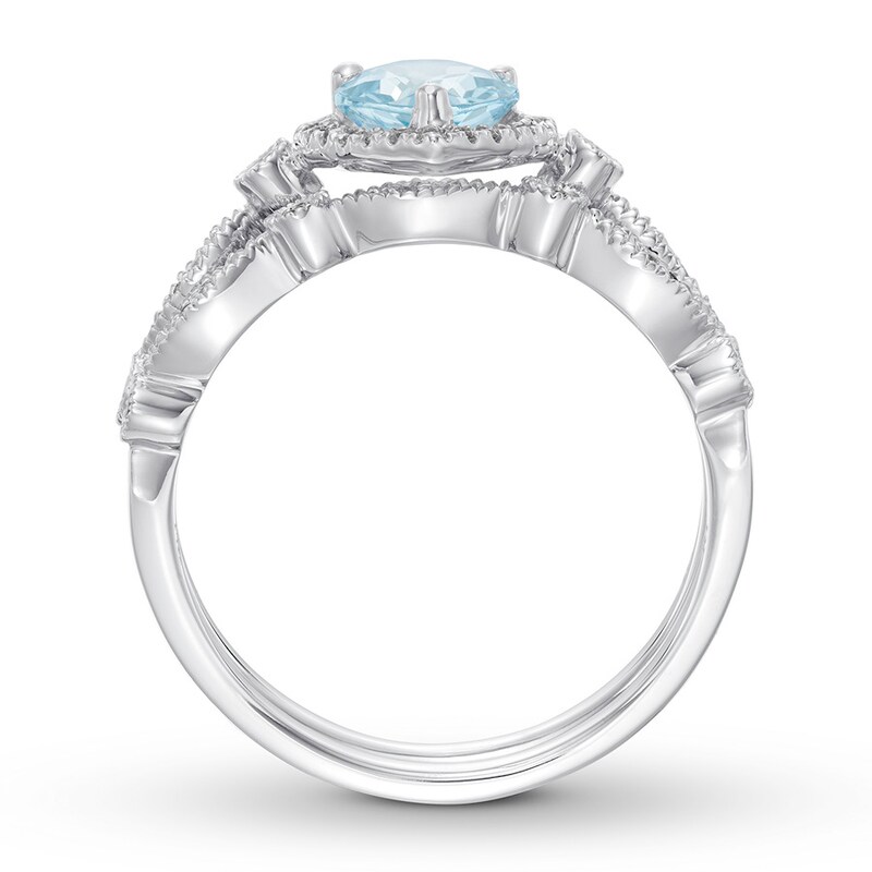 Aquamarine Bridal Set 1/6 ct tw Diamonds 14K White Gold