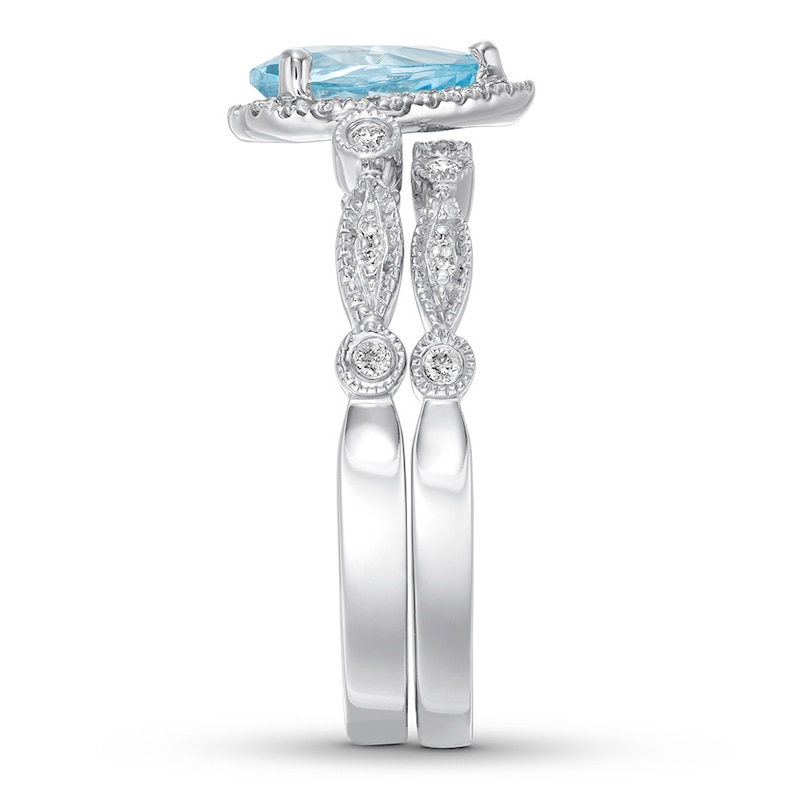 Aquamarine Bridal Set 1/6 ct tw Diamonds 14K White Gold