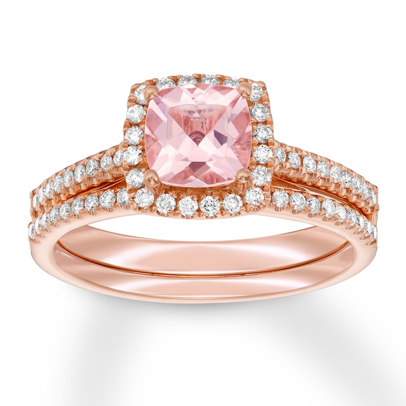 Morganite Bridal Set 1/3 ct tw Diamonds 14K Rose Gold