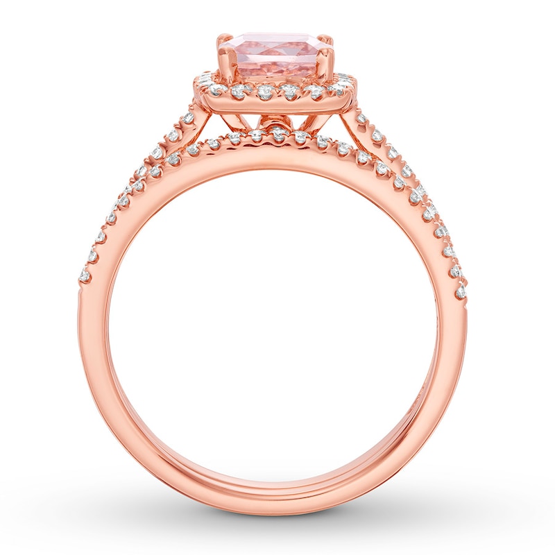 Morganite Bridal Set 1/3 ct tw Diamonds 14K Rose Gold