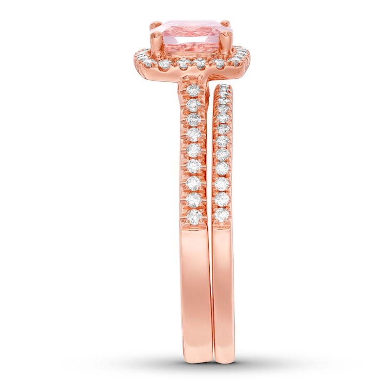 Morganite Bridal Set 1/3 ct tw Diamonds 14K Rose Gold