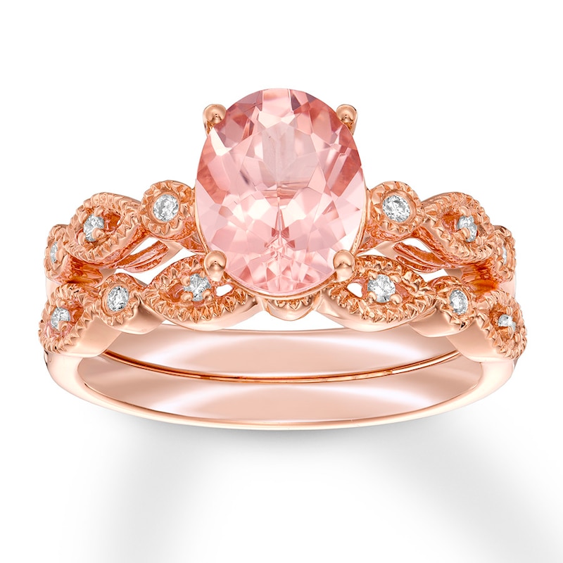 Morganite Bridal Set 1/10 ct tw Diamonds 14K Rose Gold