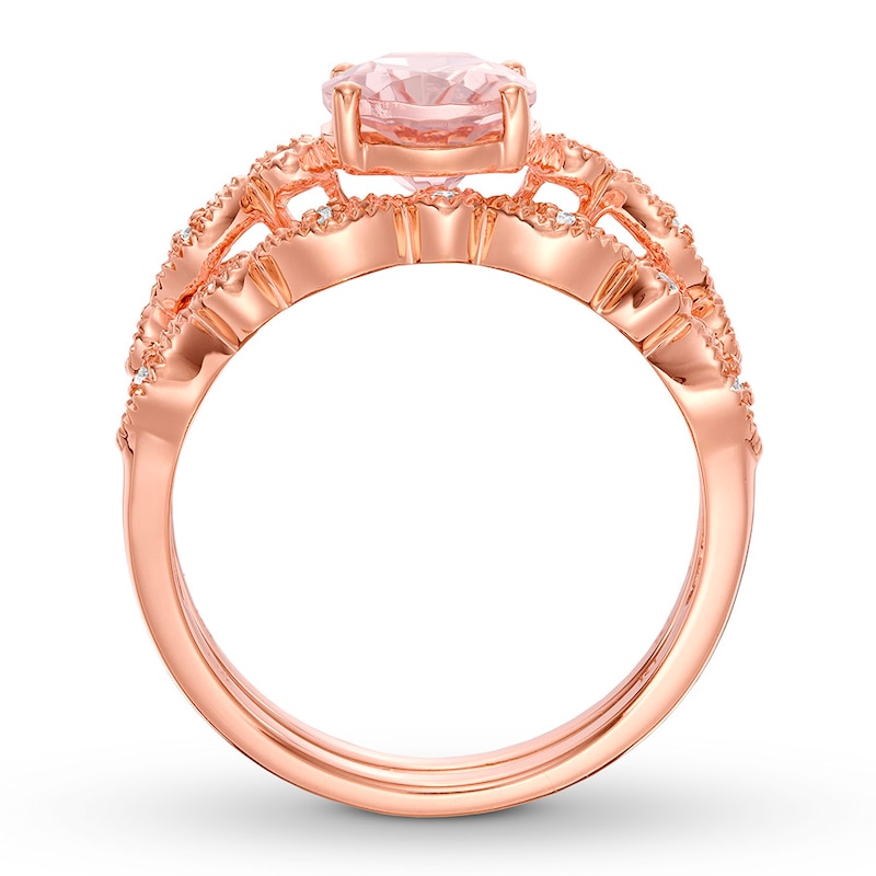 Morganite Bridal Set 1/10 ct tw Diamonds 14K Rose Gold