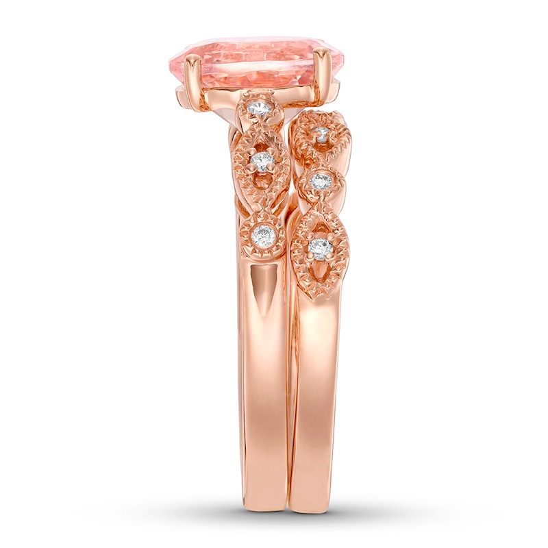 Morganite Bridal Set 1/10 ct tw Diamonds 14K Rose Gold