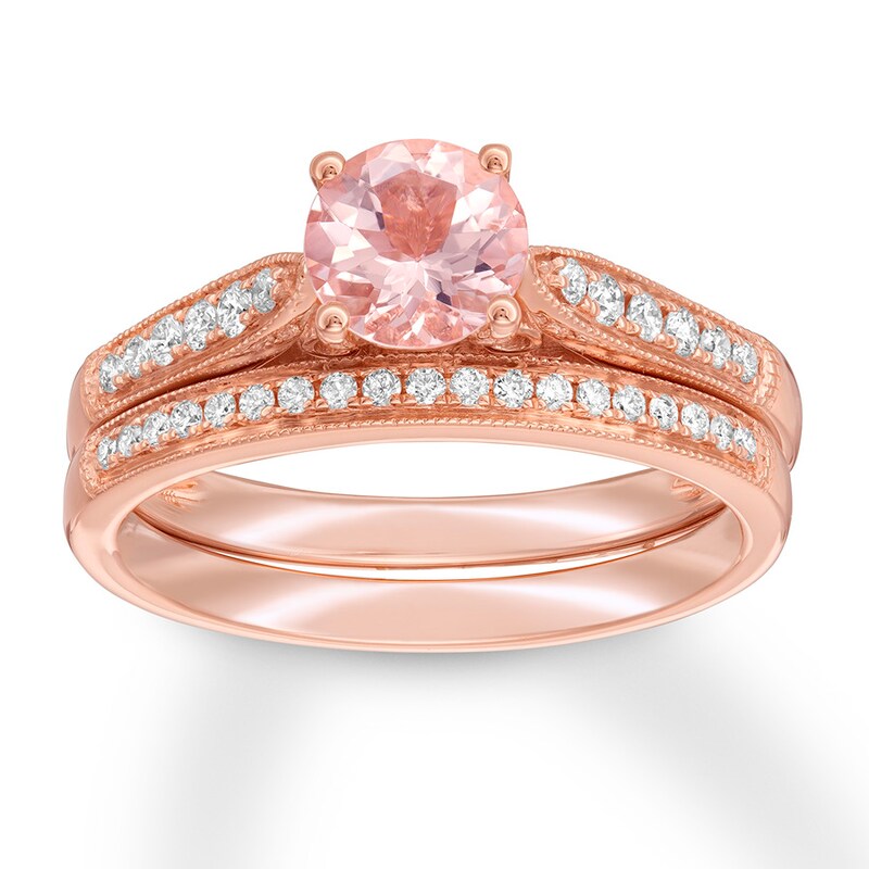 Morganite Bridal Set 1/5 ct tw Diamonds 14K Rose Gold