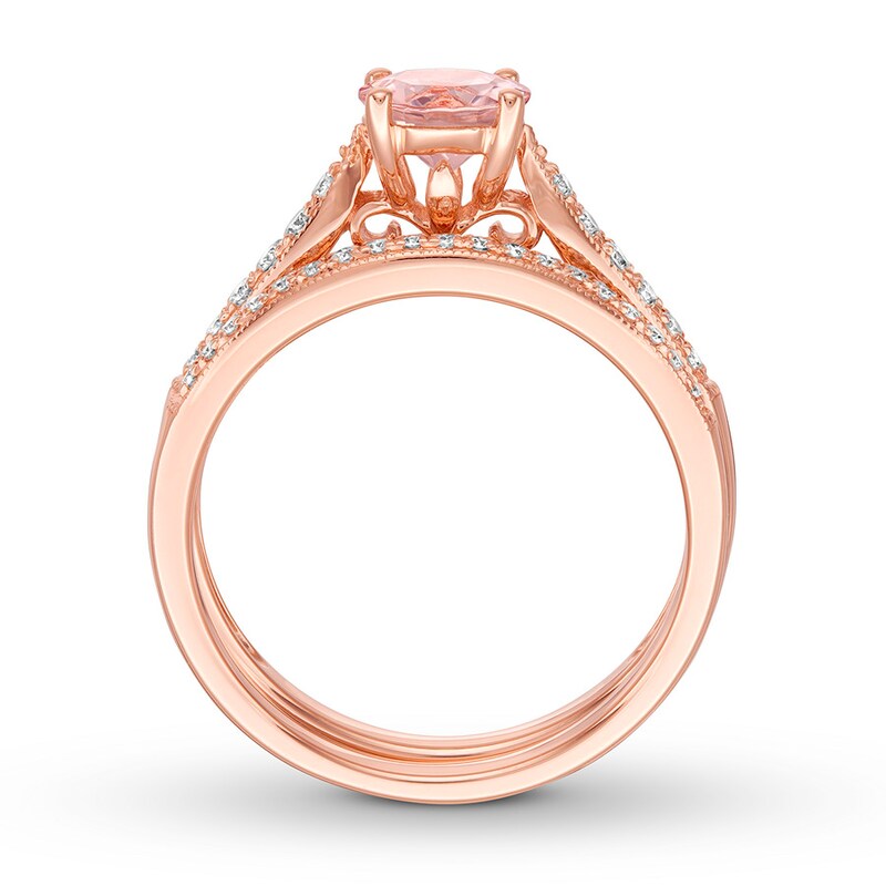 Morganite Bridal Set 1/5 ct tw Diamonds 14K Rose Gold