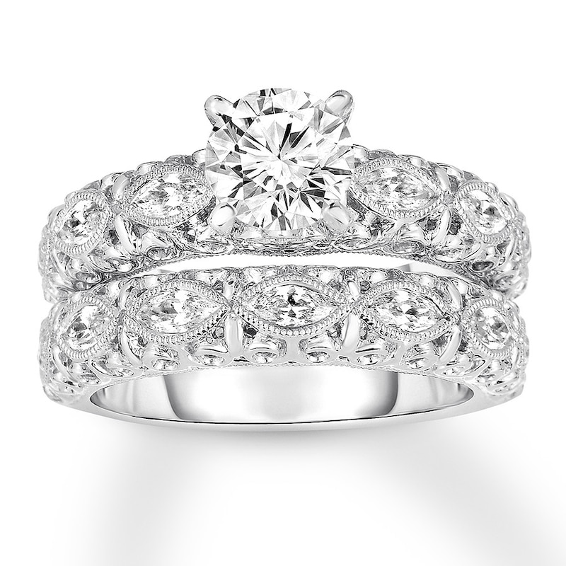 Diamond Bridal Set 1-1/5 ct tw Round/Marquise 14K White Gold
