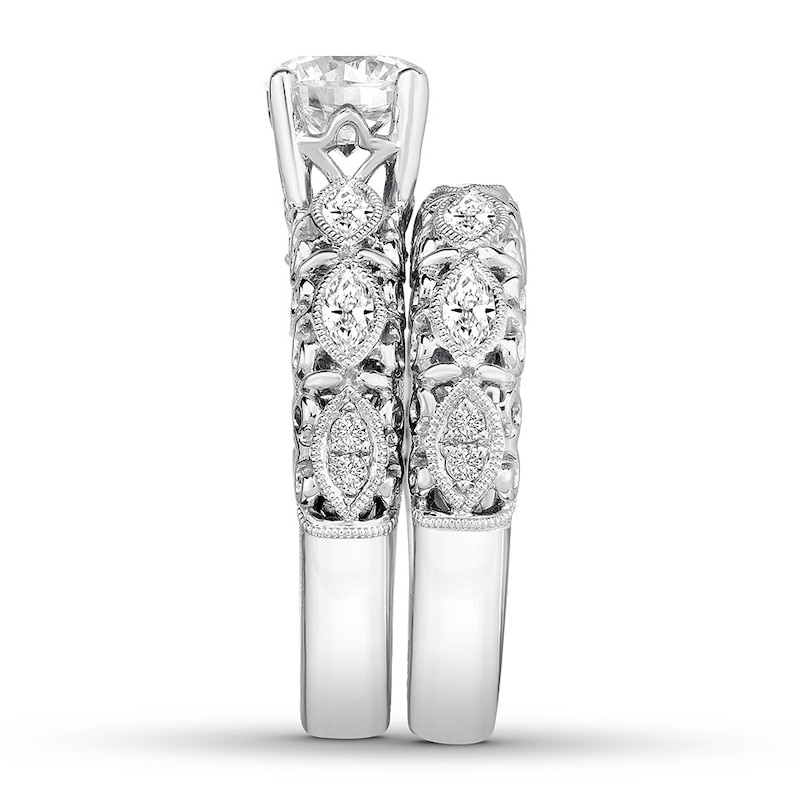 Diamond Bridal Set 1-1/5 ct tw Round/Marquise 14K White Gold