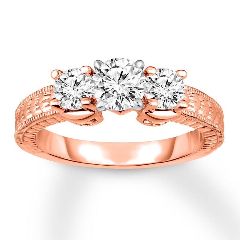 Diamond 3-Stone Ring 1 ct tw Round-cut 14K Rose Gold