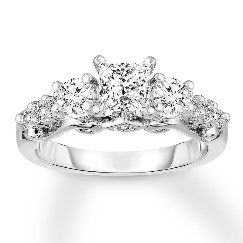 3-Stone Diamond Ring 1-3/8 ct tw Princess/Round 14K White Gold