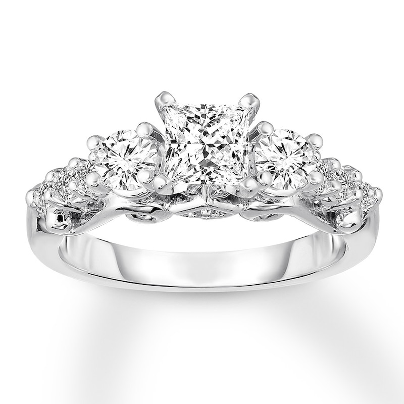 Main Image 1 of 3-Stone Diamond Ring 1-3/8 ct tw Princess/Round 14K White Gold