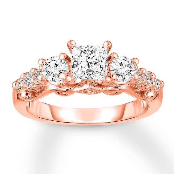 3-Stone Diamond Ring 1-3/8 ct tw Princess/Round 14K Rose Gold