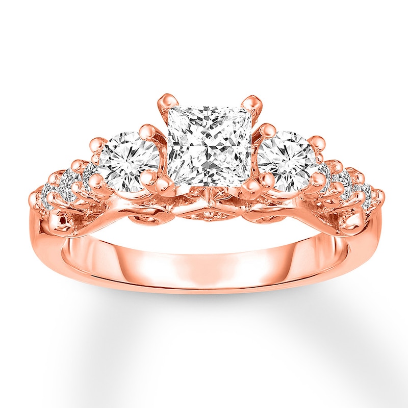 3-Stone Diamond Ring 1-3/8 ct tw Princess/Round 14K Rose Gold